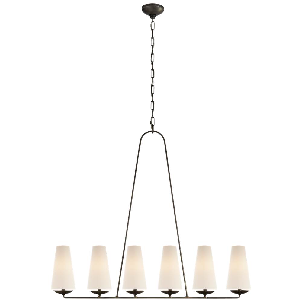 Visual Comfort Signature Collection Fontaine Linear Chandelier in Aged Iron with Linen Shades