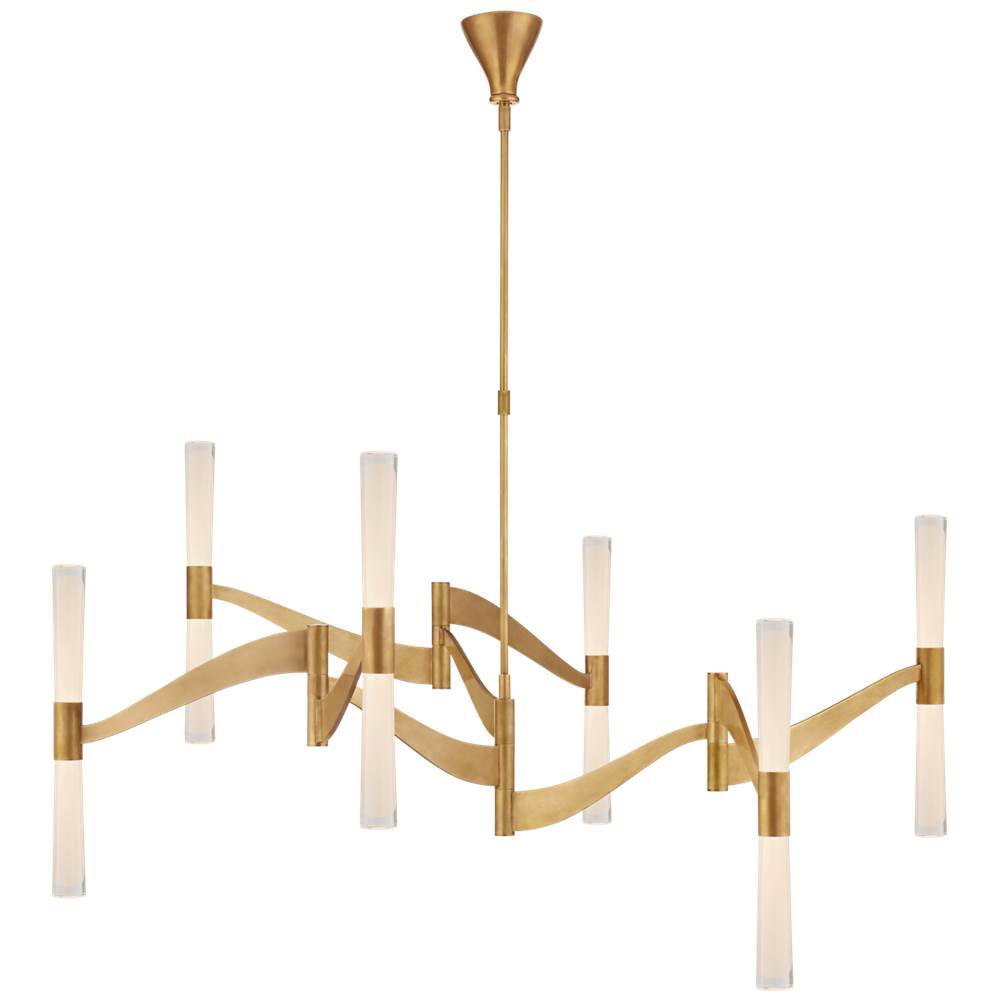 Visual Comfort Signature Collection Brenta Grande Chandelier in Hand-Rubbed Antique Brass with White Glass