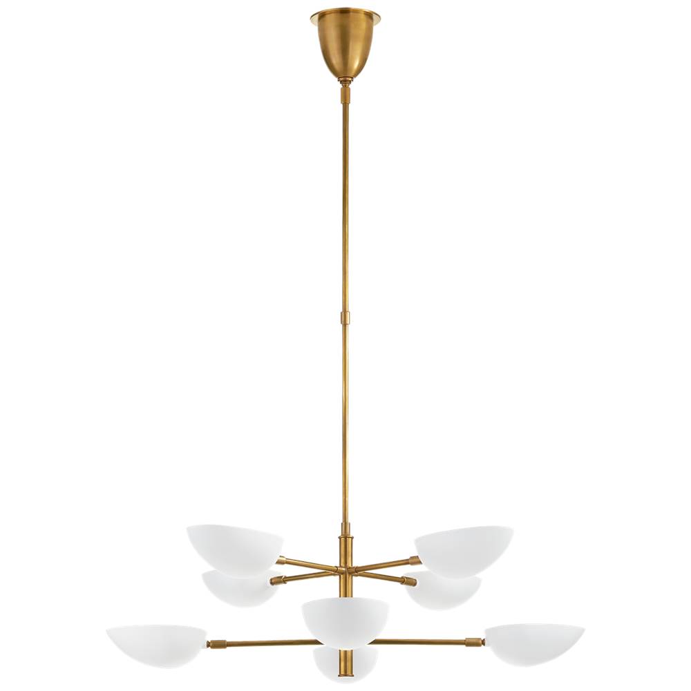 Visual Comfort Signature Collection Graphic Large Two-Tier Chandelier in Hand-Rubbed Antique Brass with White Shades