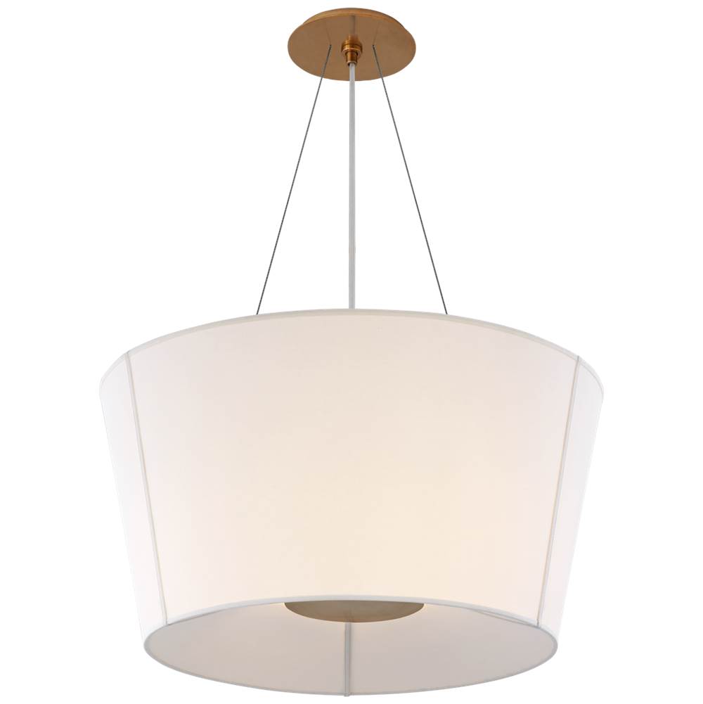 Visual Comfort Signature Collection Hoop Medium Inverted Hanging Shade in Soft Brass with Linen Shade