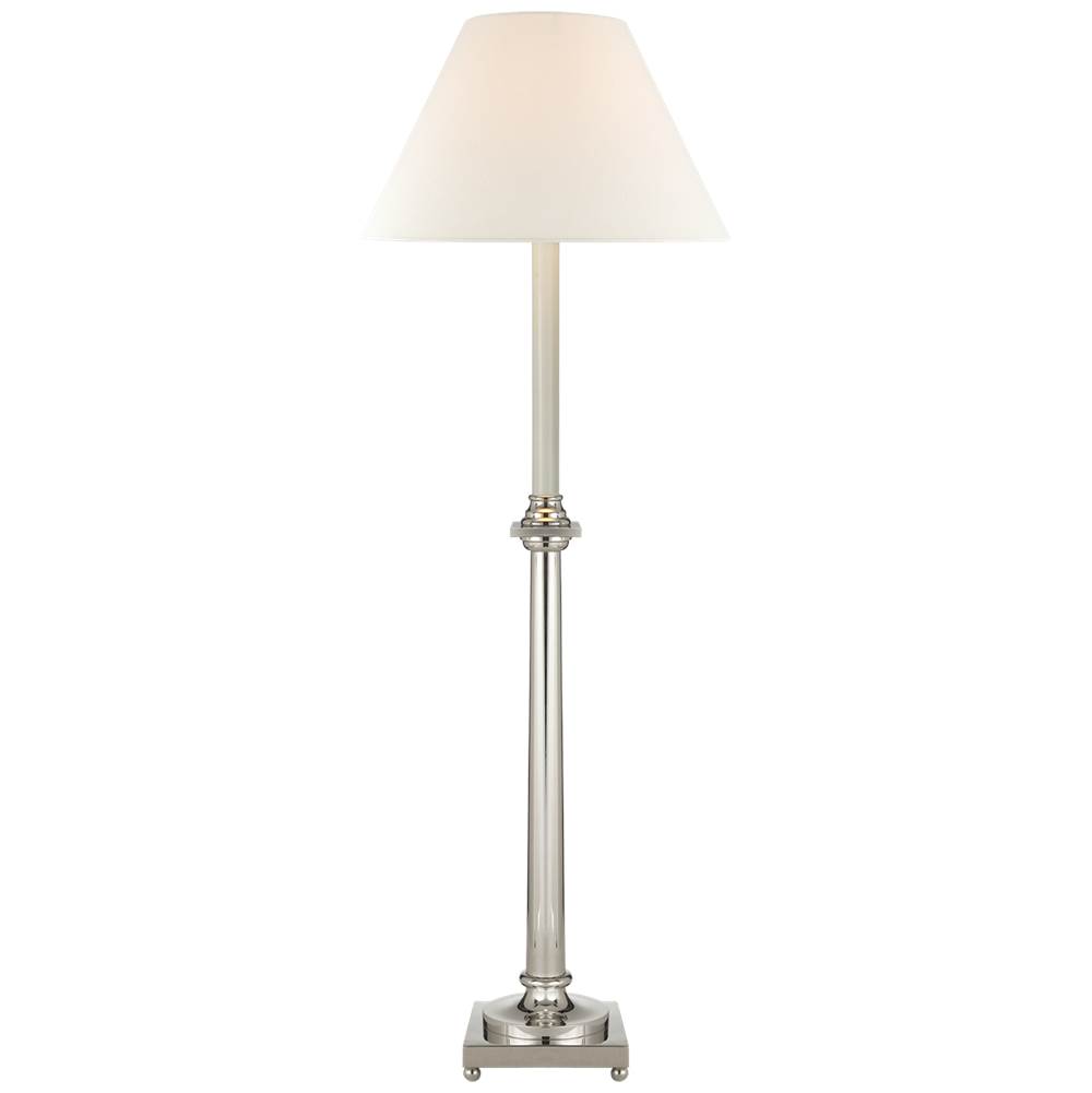 Visual Comfort Signature Collection Swedish Column Buffet Lamp in Polished Nickel with Linen Shade