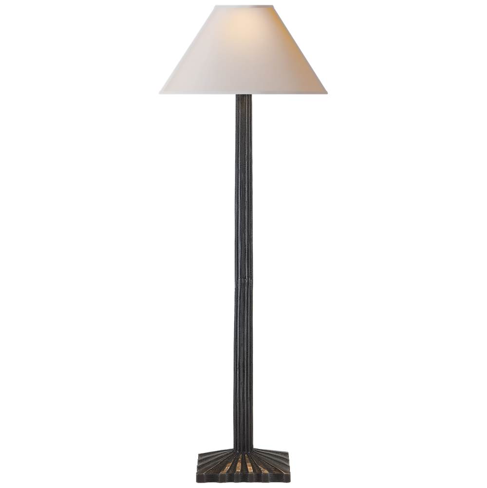 Visual Comfort Signature Collection Strie Buffet Lamp in Aged Iron with Natural Paper Shade