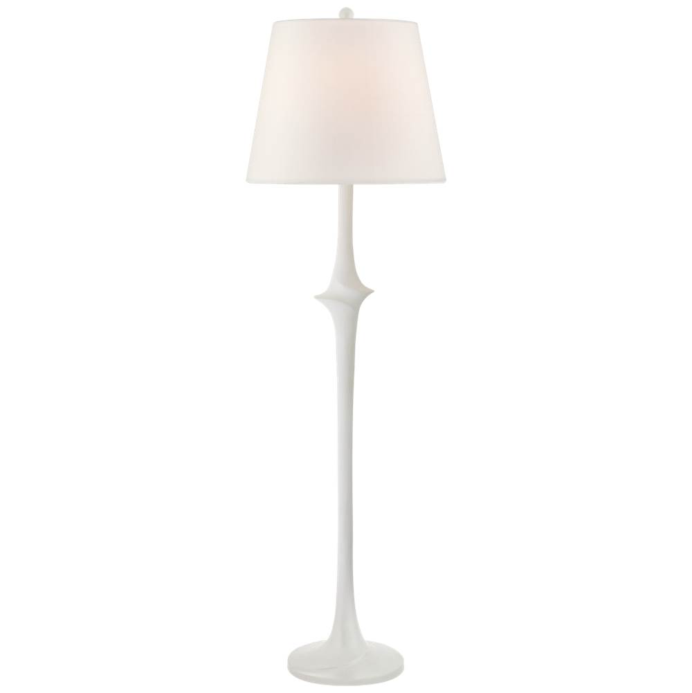 Visual Comfort Signature Collection Bates Large Sculpted Floor Lamp in Matte White with Linen Shade