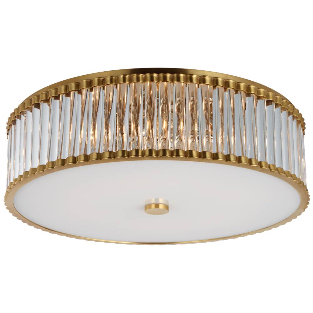 Visual Comfort Signature Collection Kean 24'' Flush Mount in Hand-Rubbed Antique Brass with Clear Glass Rods and Frosted Glass Diffuser