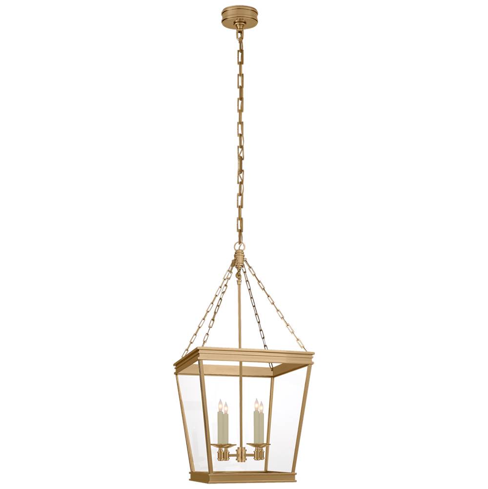 Visual Comfort Signature Collection Launceton Medium Square Lantern in Antique- Burnished Brass with Clear Glass