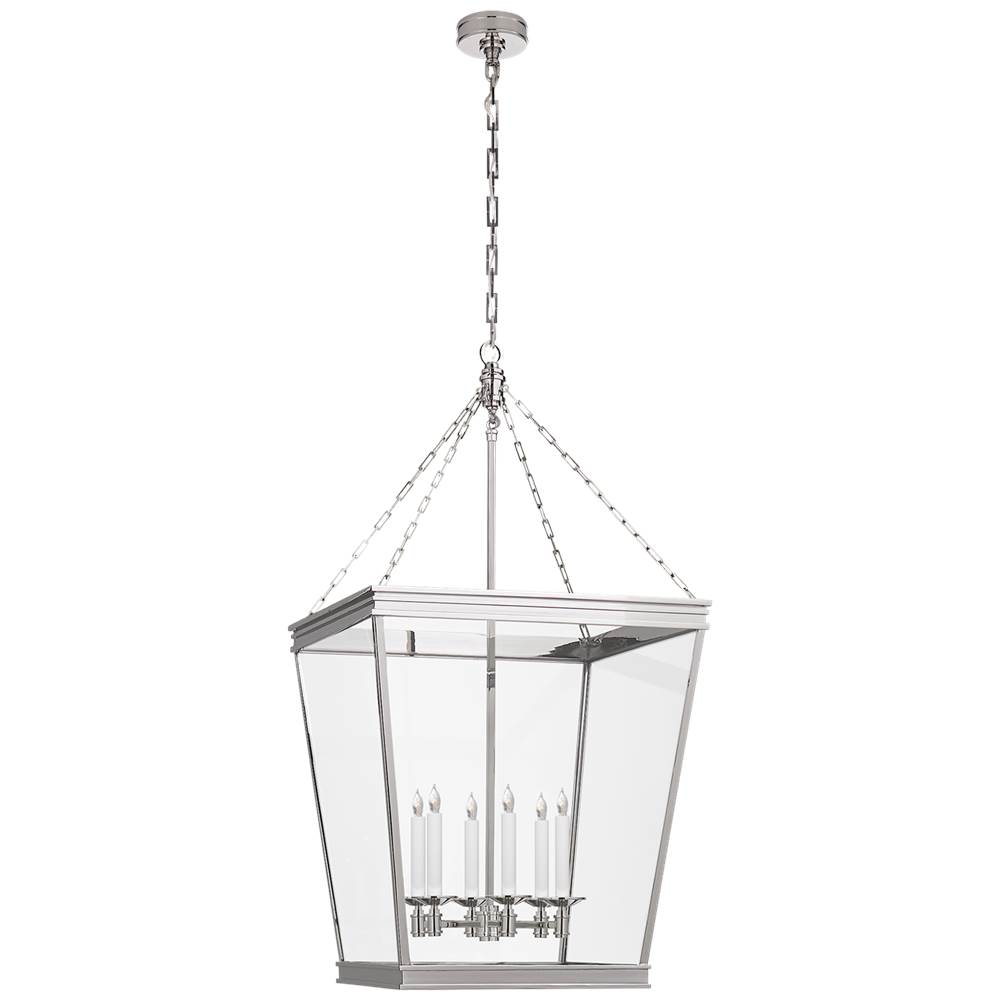 Visual Comfort Signature Collection Launceton Large Square Lantern in Polished Nickel with Clear Glass