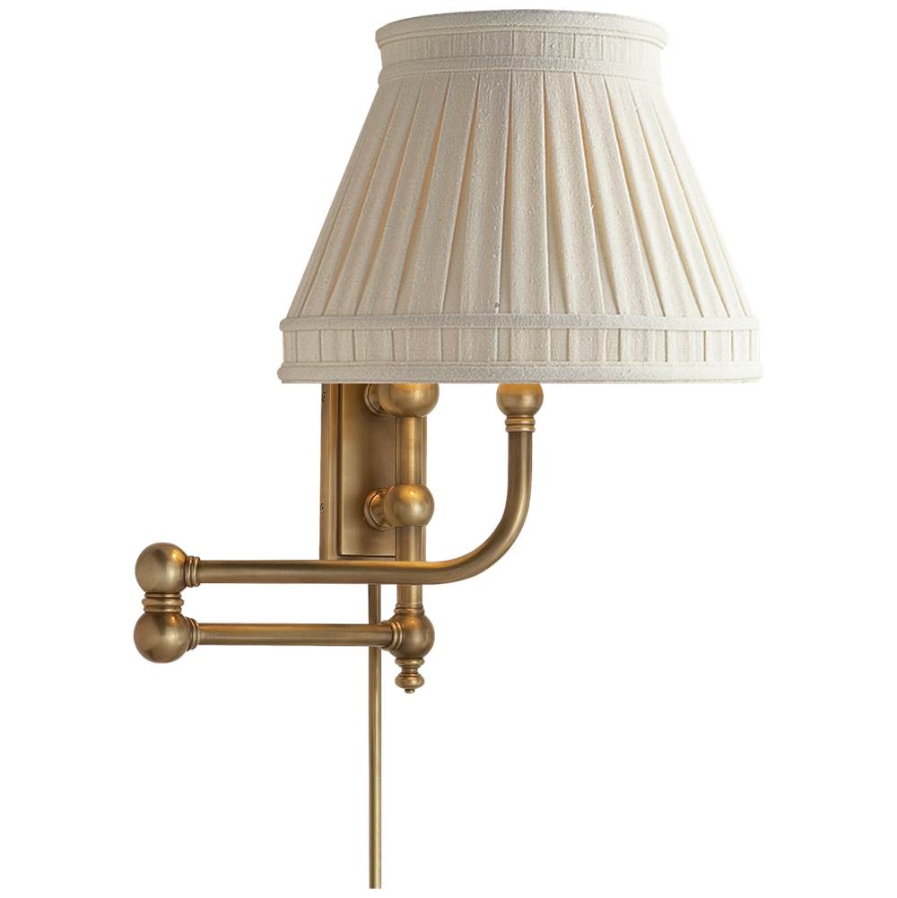 Visual Comfort Signature Collection Pimlico Swing Arm in Antique-Burnished Brass with Linen Collar Shade