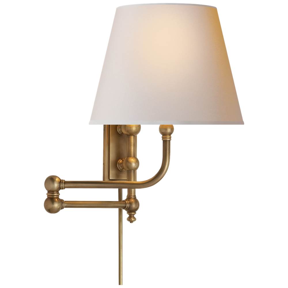 Visual Comfort Signature Collection Pimlico Swing Arm in Antique-Burnished Brass with Natural Paper Shade