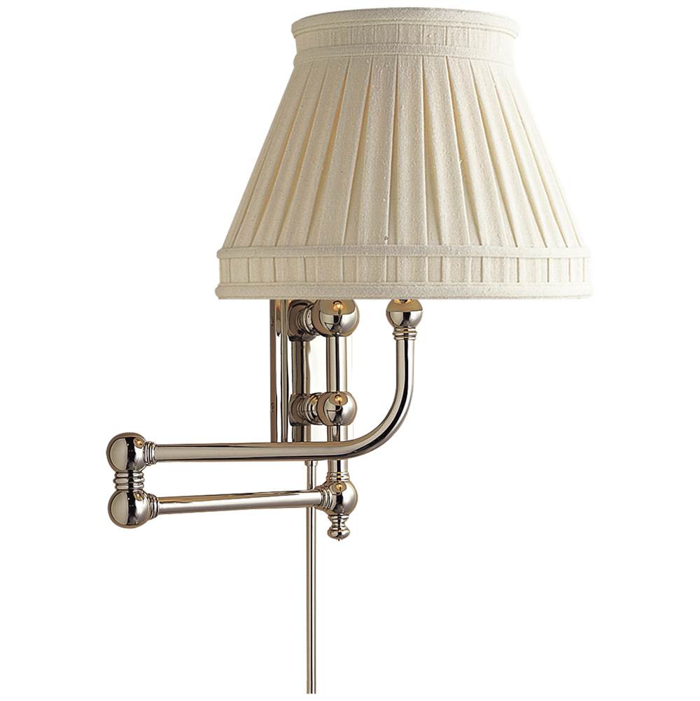 Visual Comfort Signature Collection Pimlico Swing Arm in Polished Nickel with Linen Collar Shade