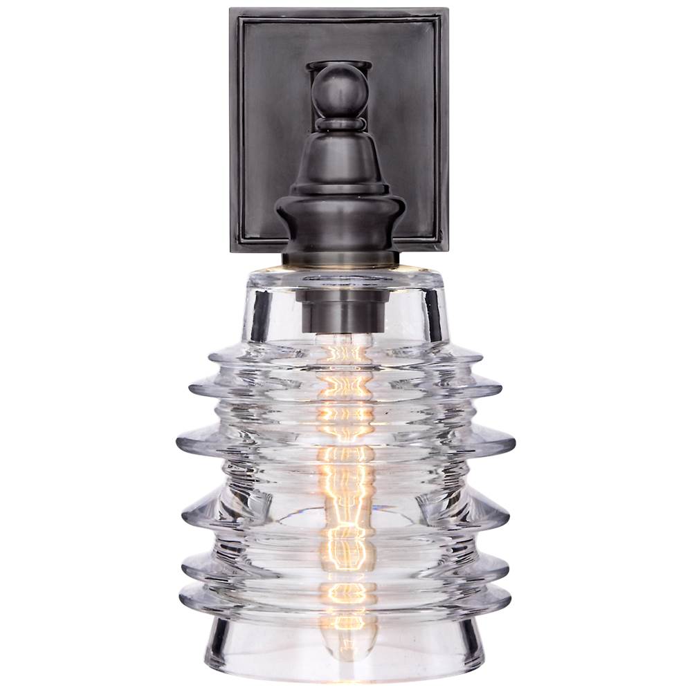 Visual Comfort Signature Collection Covington Sconce in Bronze with Clear Ribbed Wide Glass