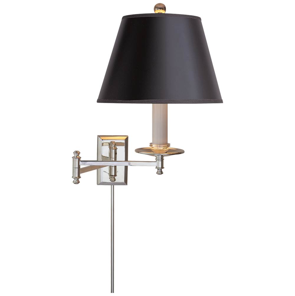 Visual Comfort Signature Collection Dorchester Swing Arm in Polished Nickel with Black Shade