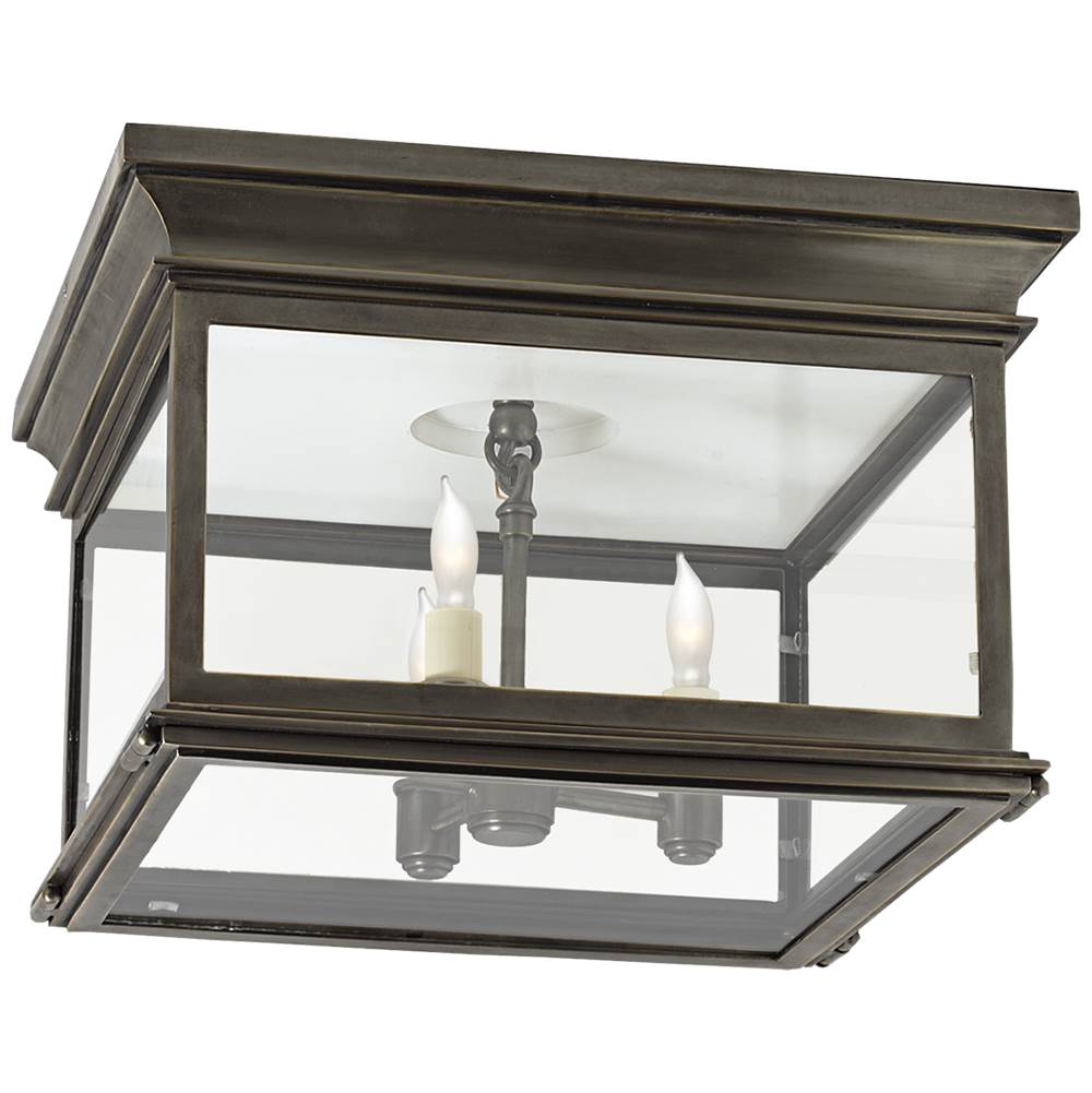 Visual Comfort Signature Collection Club Large Square Flush Mount in Bronze with Clear Glass