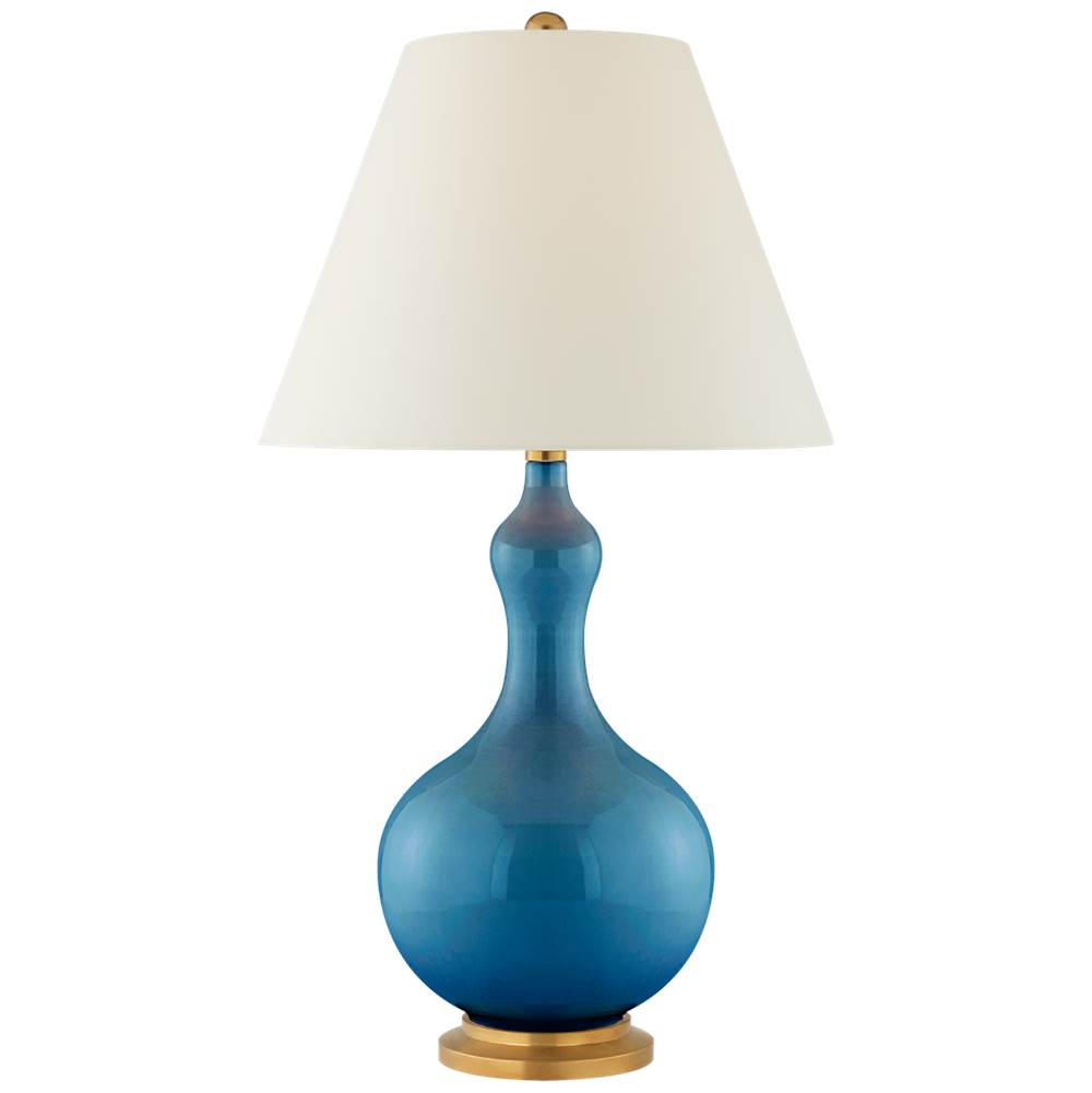 Visual Comfort Signature Collection Addison Medium Table Lamp in Aqua Crackle with Natural Percale Shade
