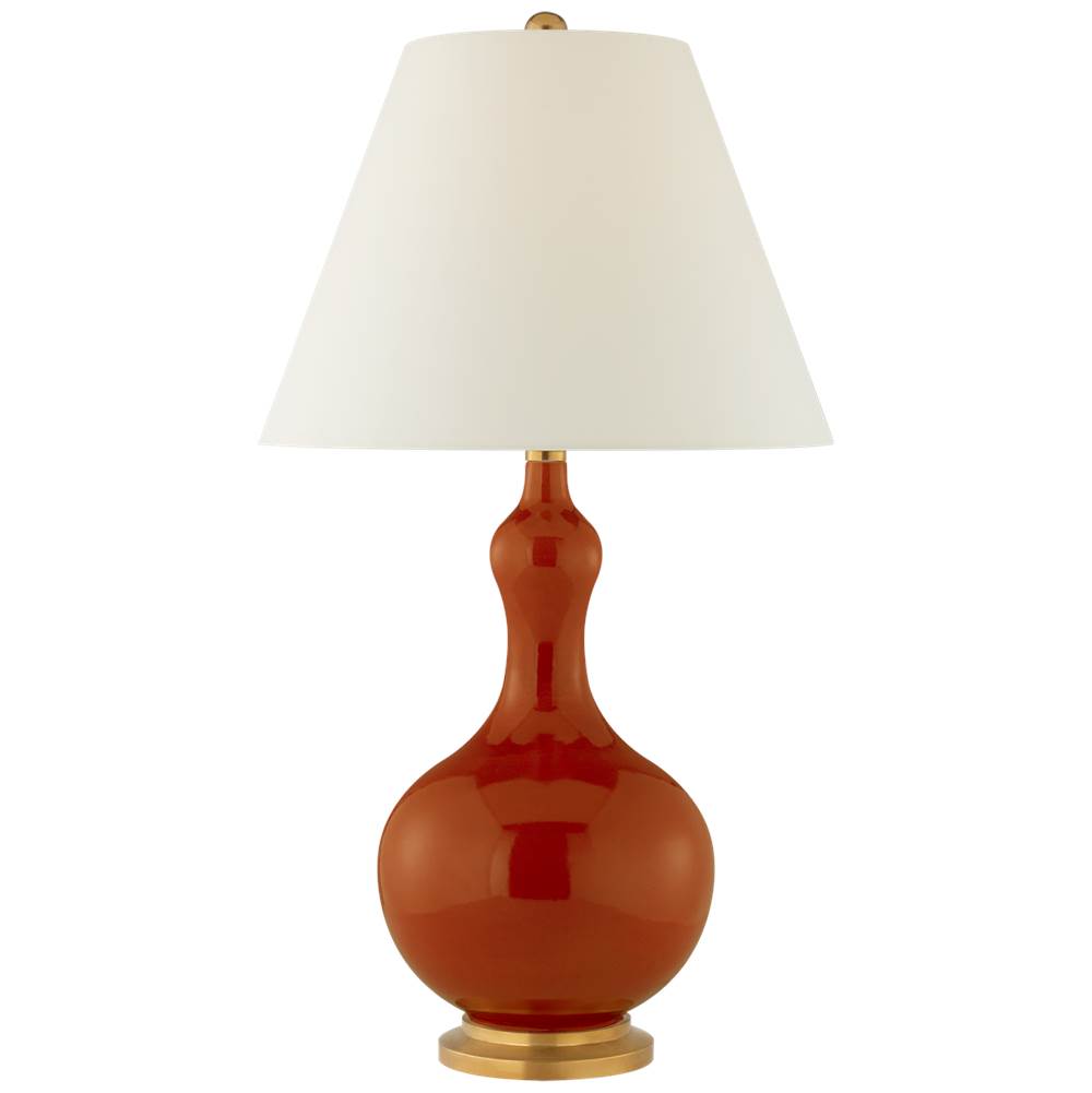 Visual Comfort Signature Collection Addison Medium Table Lamp in Cinnabar with Natural Percale Shade