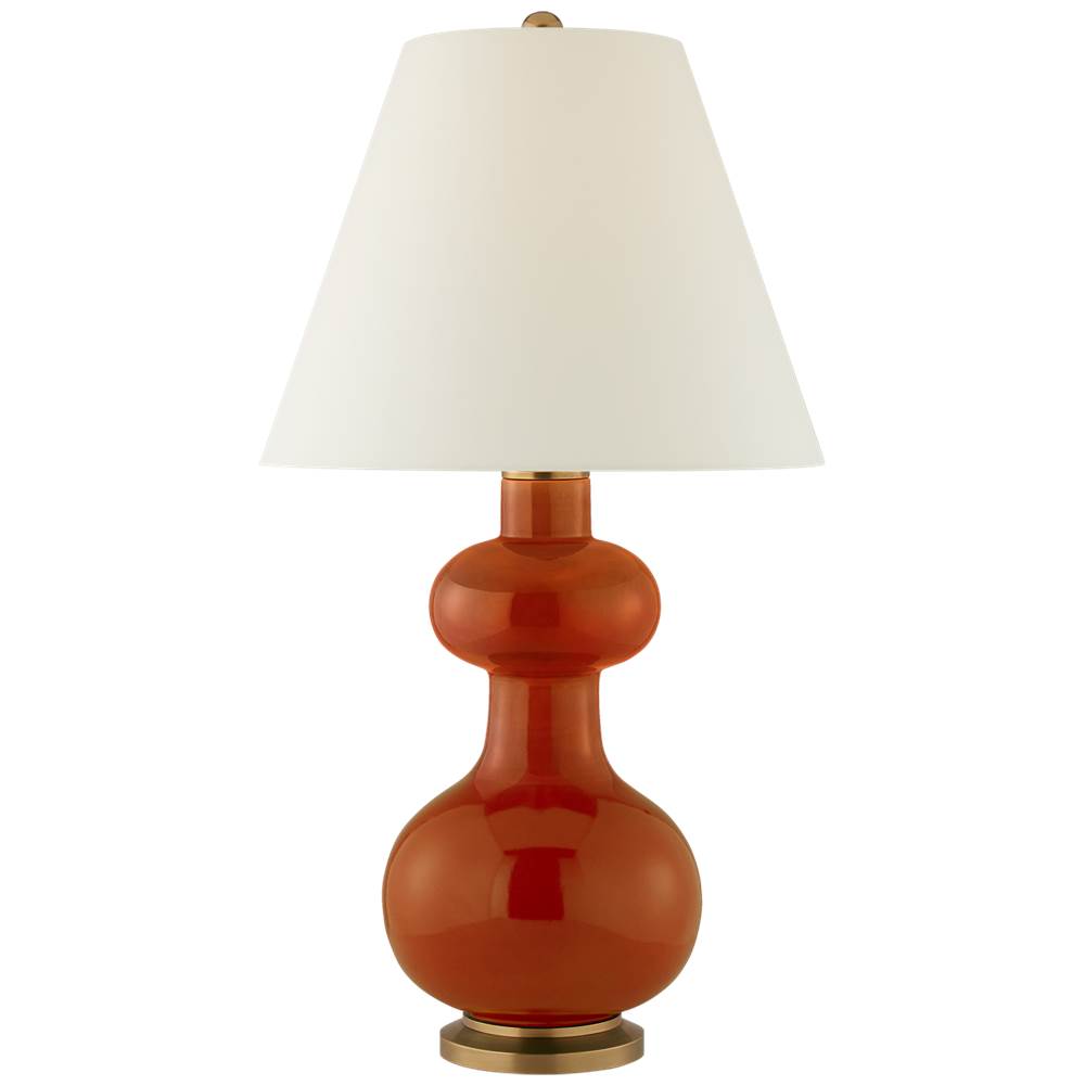 Visual Comfort Signature Collection Chambers Medium Table Lamp in Cinnabar with Natural Percale Shade