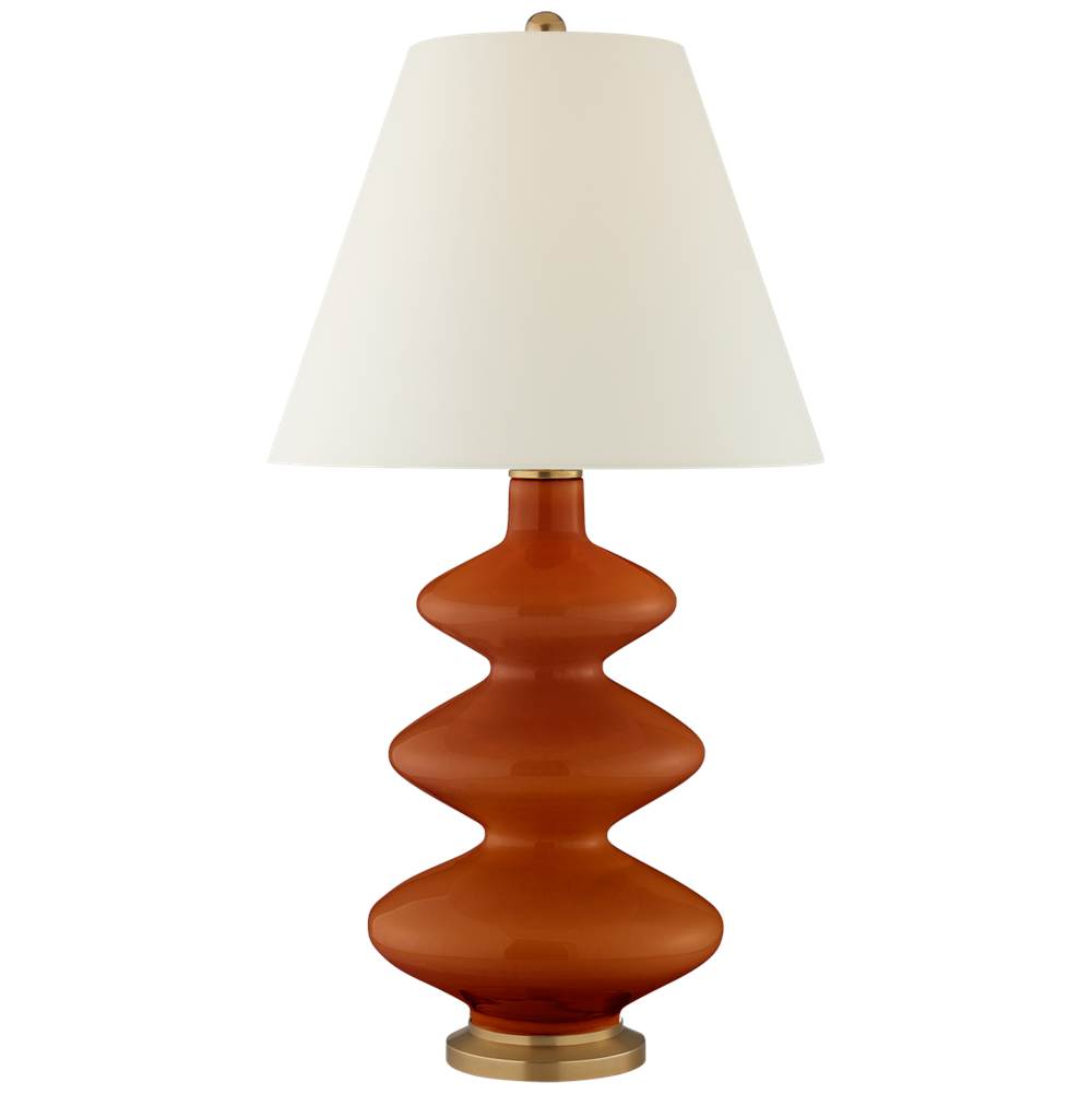 Visual Comfort Signature Collection Smith Medium Table Lamp in Cinnabar with Natural Percale Shade