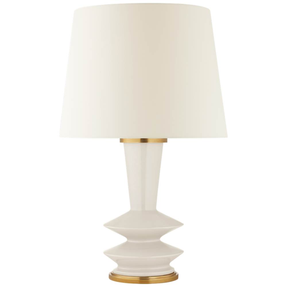 Visual Comfort Signature Collection Whittaker Medium Table Lamp in Ivory with Linen Shade