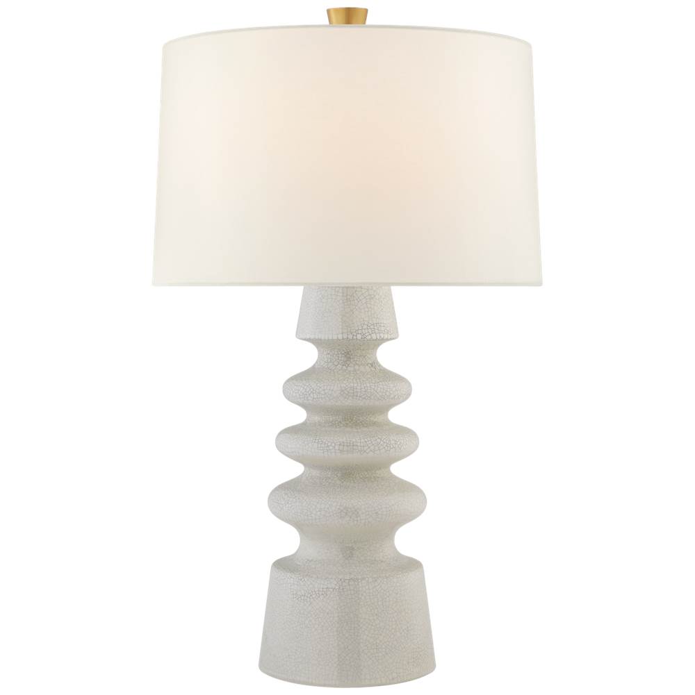 Visual Comfort Signature Collection Andreas Medium Table Lamp in White Crackle with Linen Shade