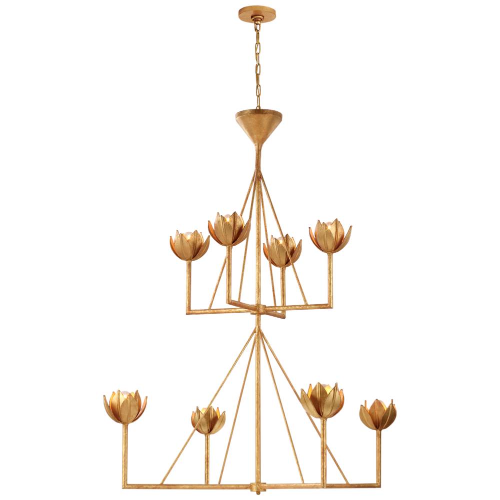 Visual Comfort Signature Collection Alberto Large Two Tier Chandelier in Antique Gold Leaf