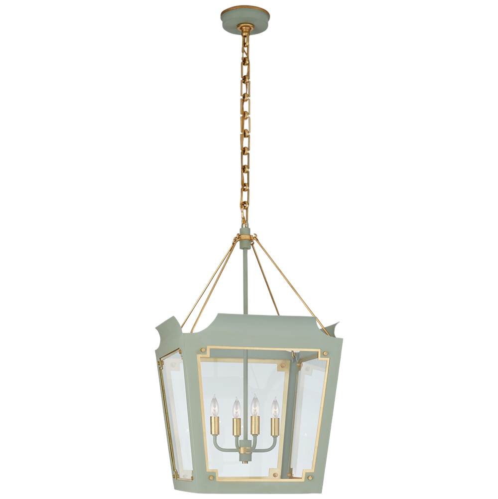 Visual Comfort Signature Collection Caddo Medium Lantern in Celadon and Gild with Clear Glass
