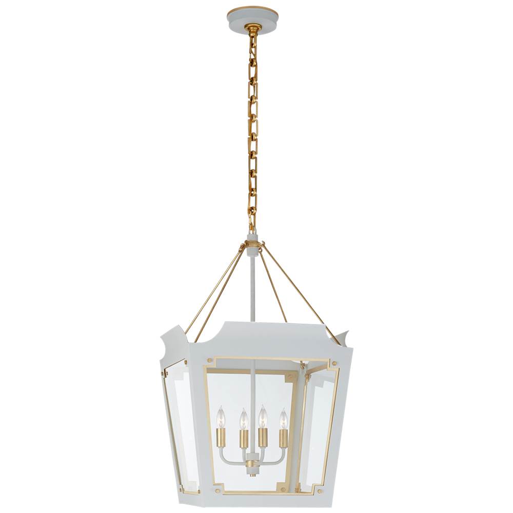 Visual Comfort Signature Collection Caddo Medium Lantern in Soft White and Gild with Clear Glass