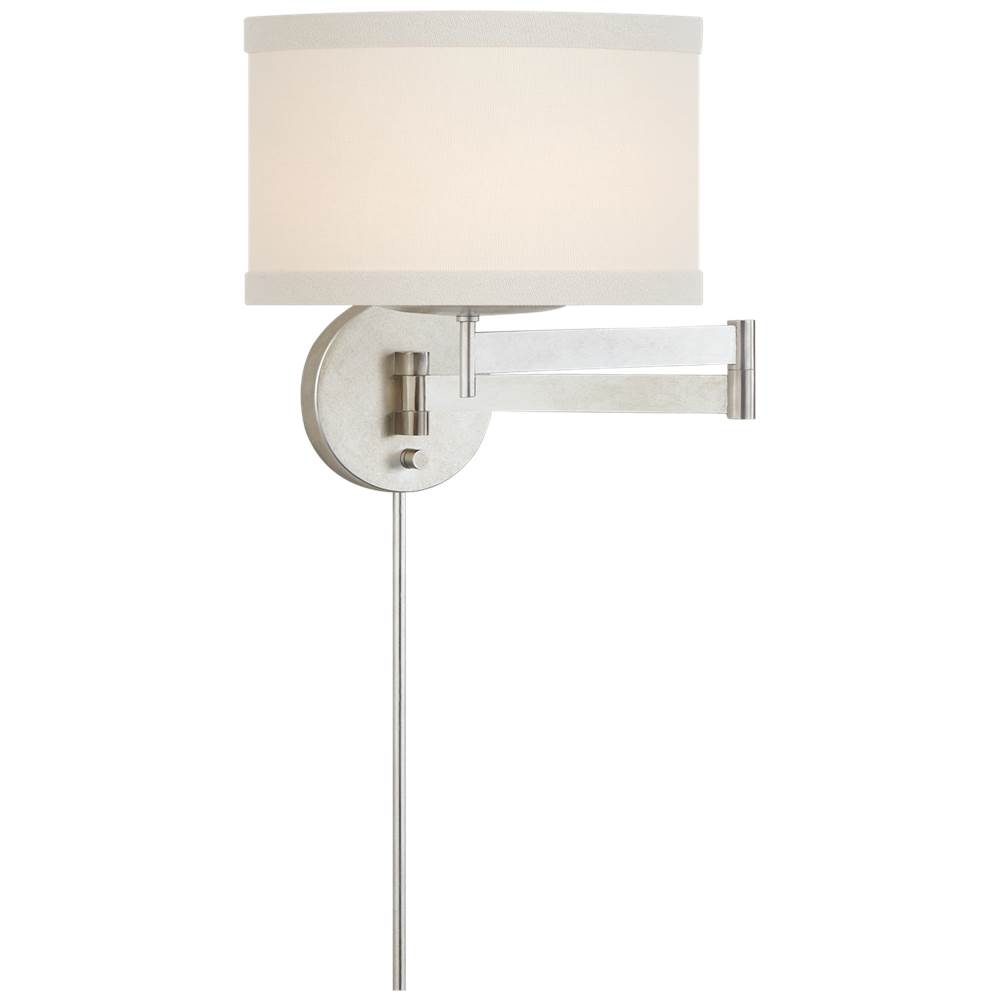 Visual Comfort Signature Collection Walker Swing Arm Sconce in Burnished Silver Leaf with Cream Linen Shade