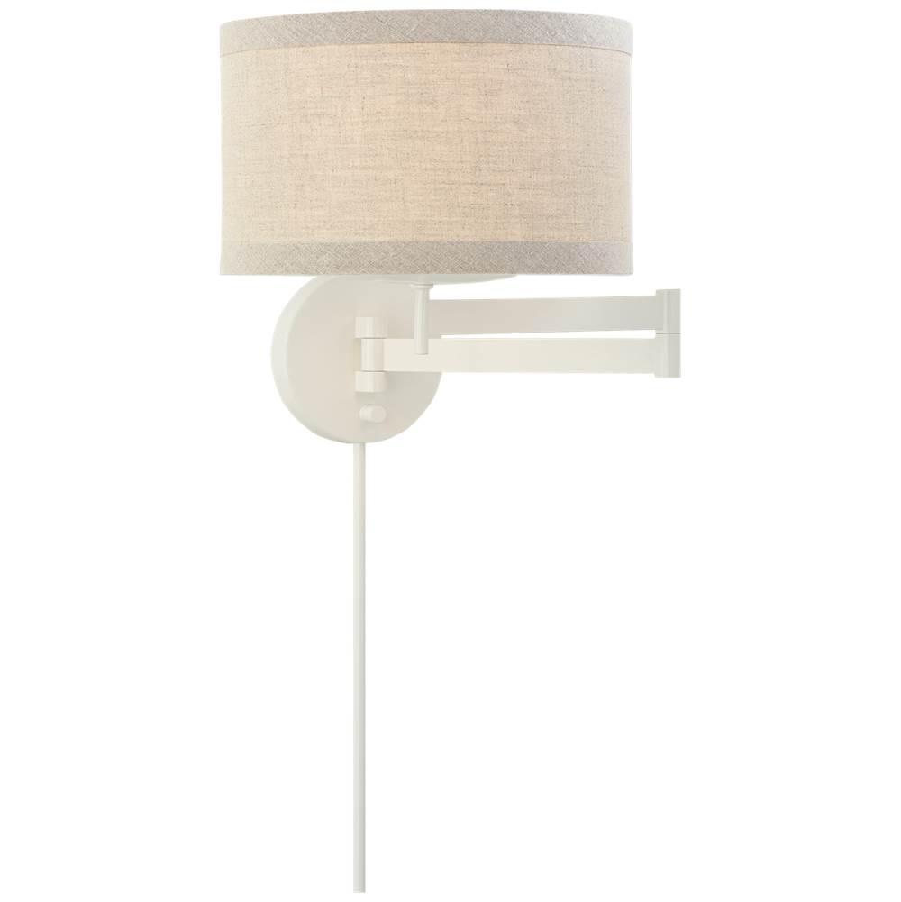 Visual Comfort Signature Collection Walker Swing Arm Sconce in Light Cream with Natural Linen Shade