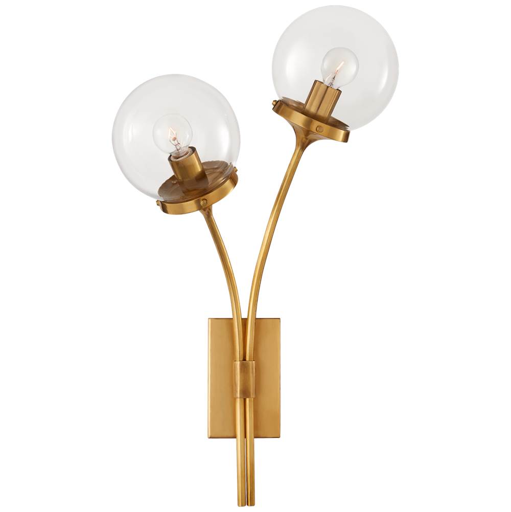 Visual Comfort Signature Collection Prescott Left Sconce in Soft Brass with Clear Glass