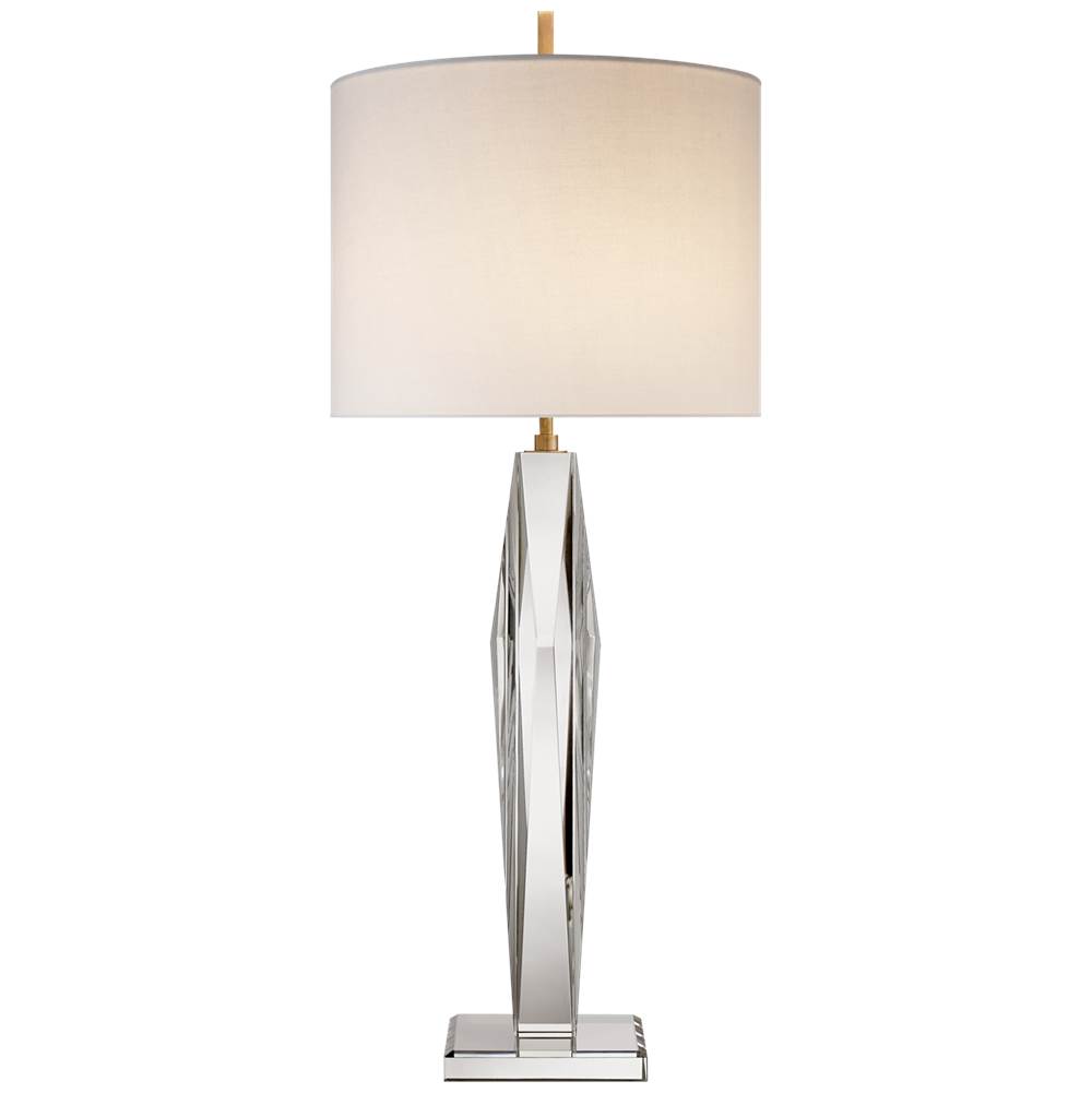 Visual Comfort Signature Collection Castle Peak Narrow Table Lamp in Crystal with Cream Linen Shade