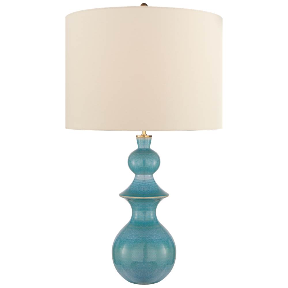 Visual Comfort Signature Collection Saxon Large Table Lamp in Sandy Turquoise with Cream Linen Shade