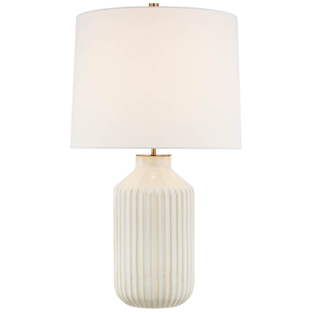 Visual Comfort Signature Collection Braylen Medium Ribbed Table Lamp in Ivory with Linen Shade