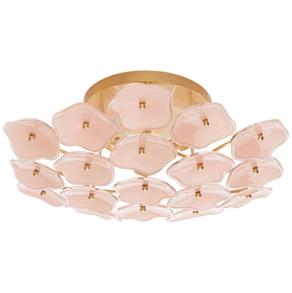 Visual Comfort Signature Collection Leighton Medium Flush Mount in Soft Brass with Blush Tinted Glass