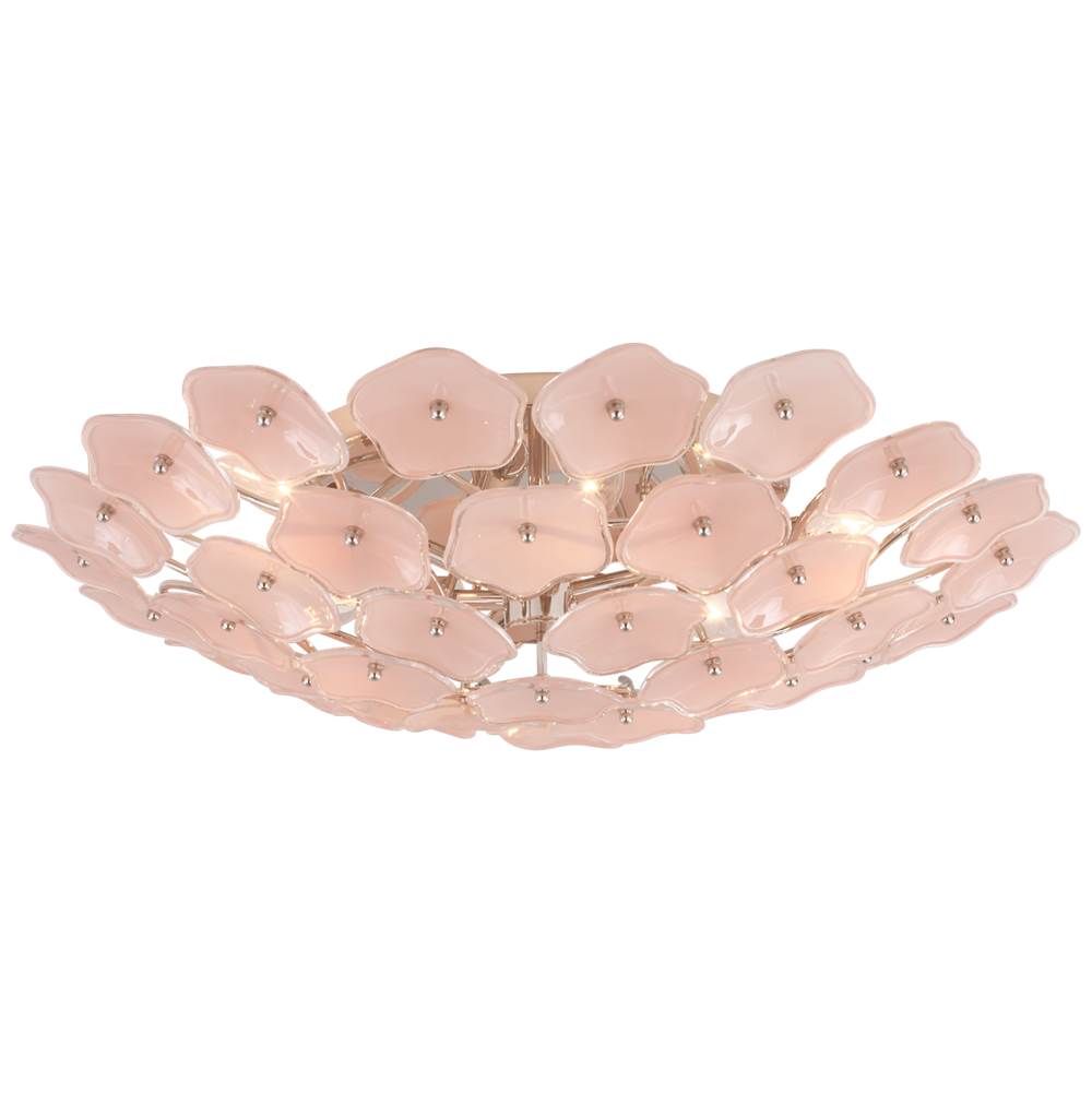 Visual Comfort Signature Collection Leighton Large Flush Mount in Polished Nickel with Blush Tinted Glass