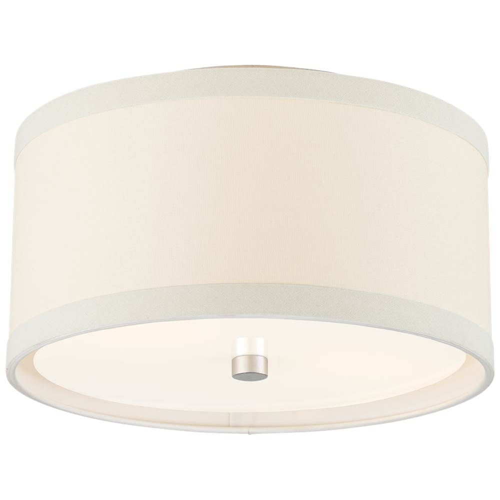 Visual Comfort Signature Collection Walker Small Flush Mount in Burnished Silver Leaf with Cream Linen Shade
