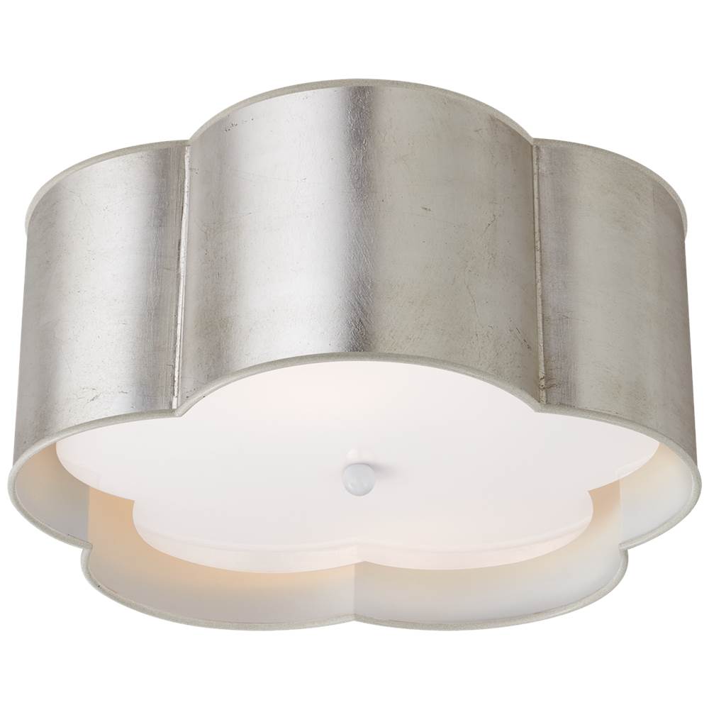Visual Comfort Signature Collection Bryce Medium Flush Mount in Burnished Silver Leaf and White with Frosted Acrylic Diffuser