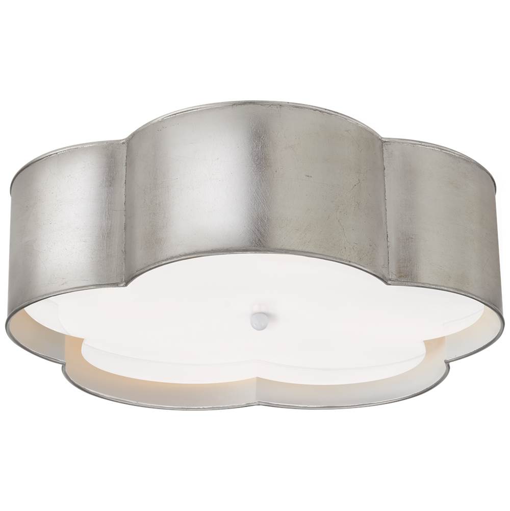 Visual Comfort Signature Collection Bryce Large Flower Flush Mount in Burnished Silver Leaf and White with Frosted Acrylic