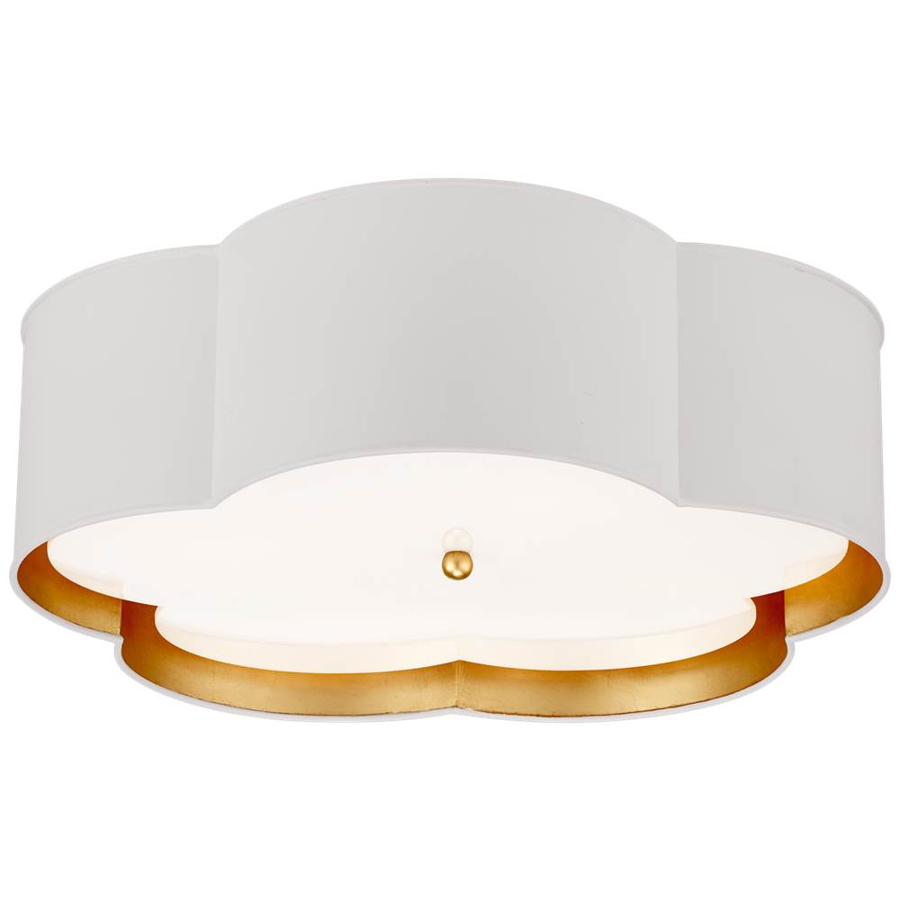 Visual Comfort Signature Collection Bryce Large Flower Flush Mount in White and Gild with Frosted Acrylic