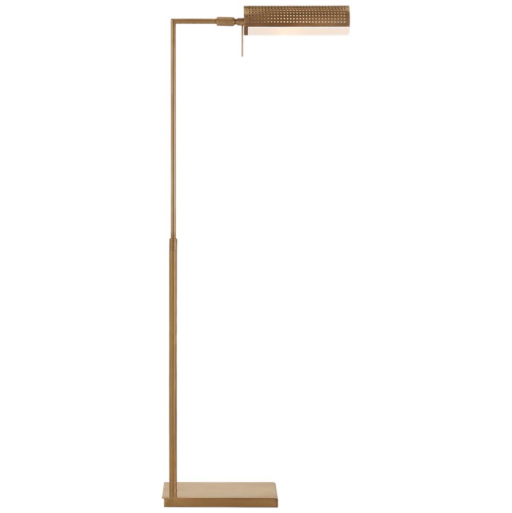 Visual Comfort Signature Collection Precision Pharmacy Floor Lamp in Antique-Burnished Brass with White Glass