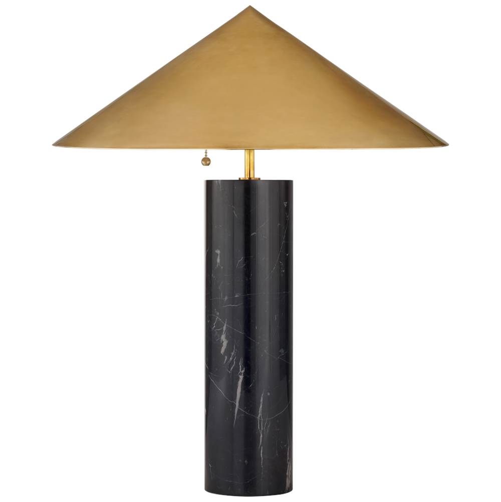 Visual Comfort Signature Collection Minimalist Medium Table Lamp in Black Marble with Antique-Burnished Brass Shade