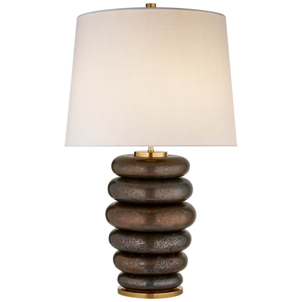 Visual Comfort Signature Collection Phoebe Stacked Table Lamp in Crystal Bronze with Linen Shade