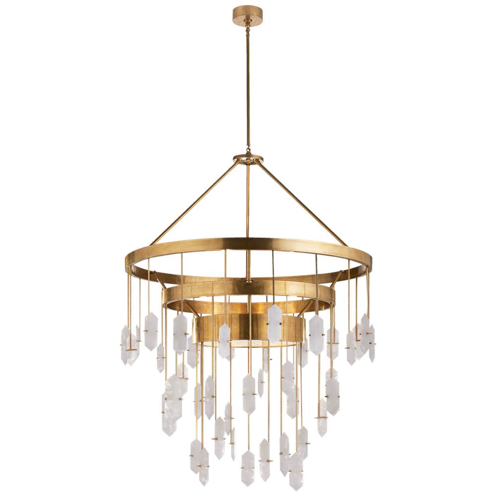 Visual Comfort Signature Collection Halcyon Large Three Tier Chandelier in Antique-Burnished Brass with Quartz