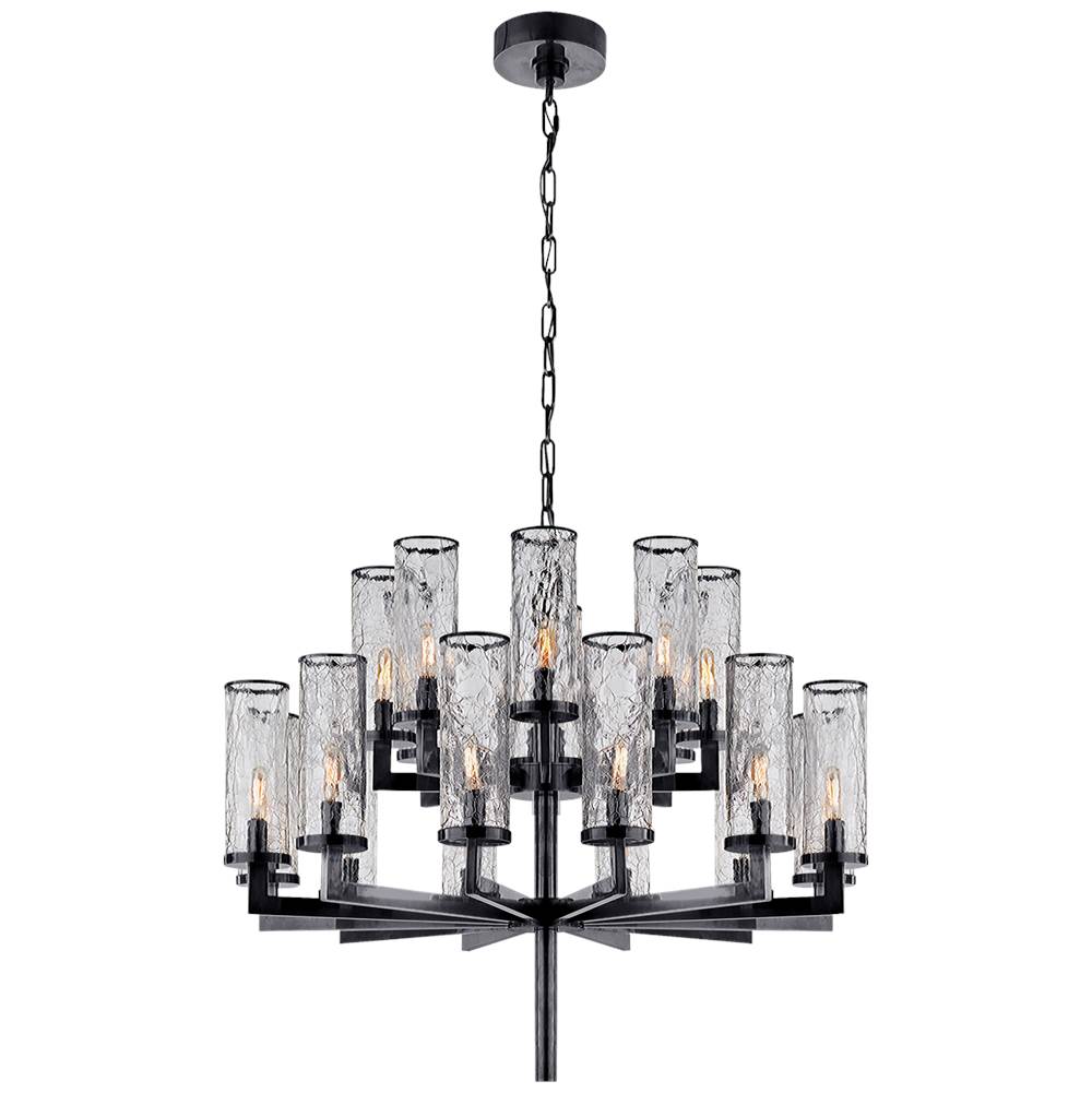 Visual Comfort Signature Collection Liaison Double Tier Chandelier in Bronze with Crackle Glass