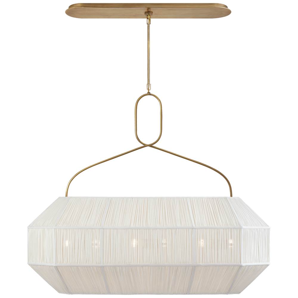 Visual Comfort Signature Collection Forza Medium Linear Lantern in Antique-Burnished Brass with Gathered Linen Shade