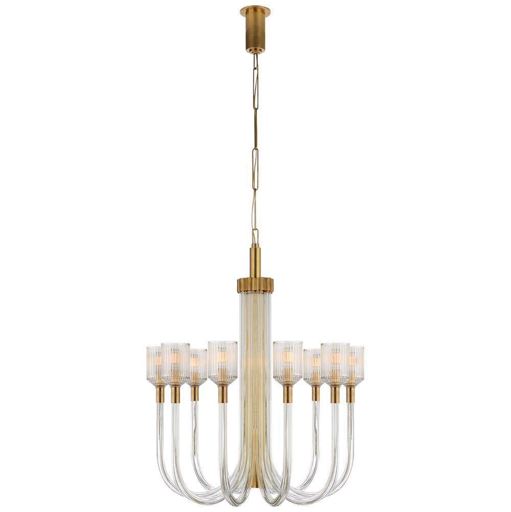 Visual Comfort Signature Collection Reverie Medium Single Tier Chandelier in Clear Ribbed Glass and Antique-Burnished Brass