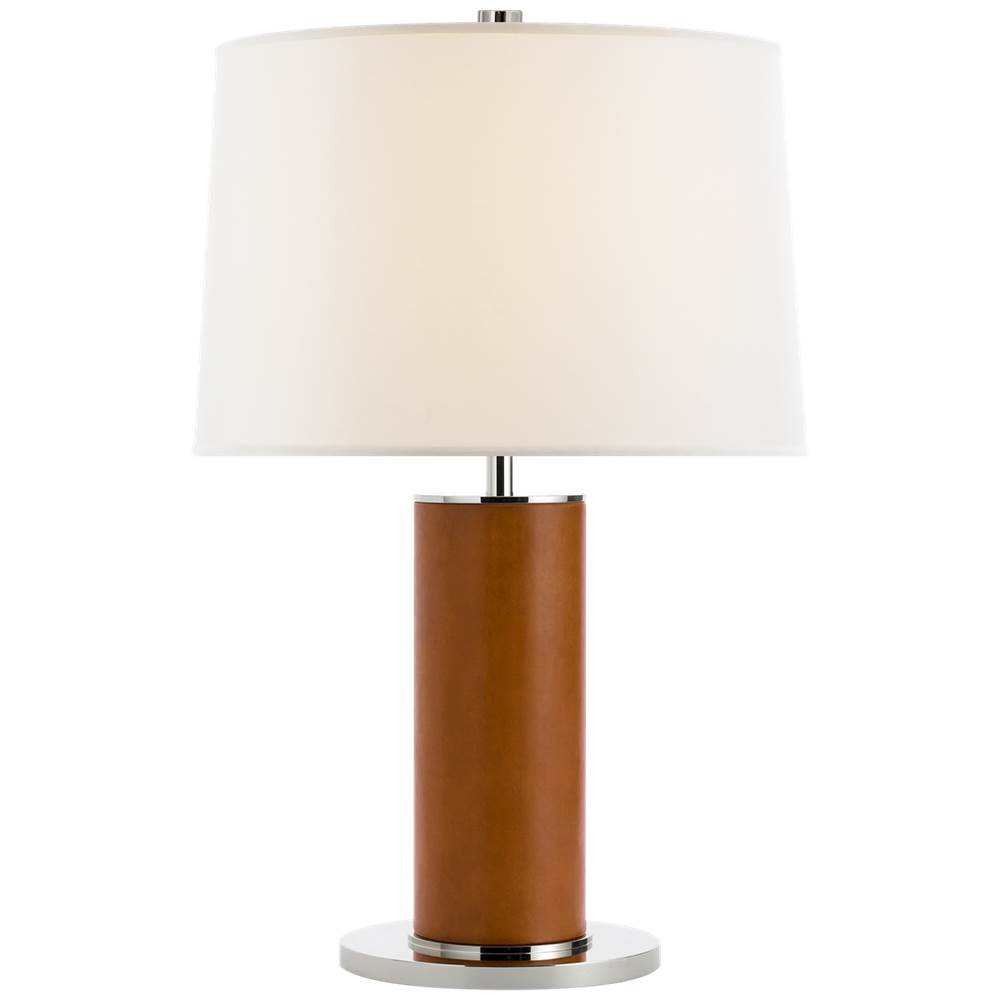 Visual Comfort Signature Collection Beckford Table Lamp in Saddle Leather with Linen Shade