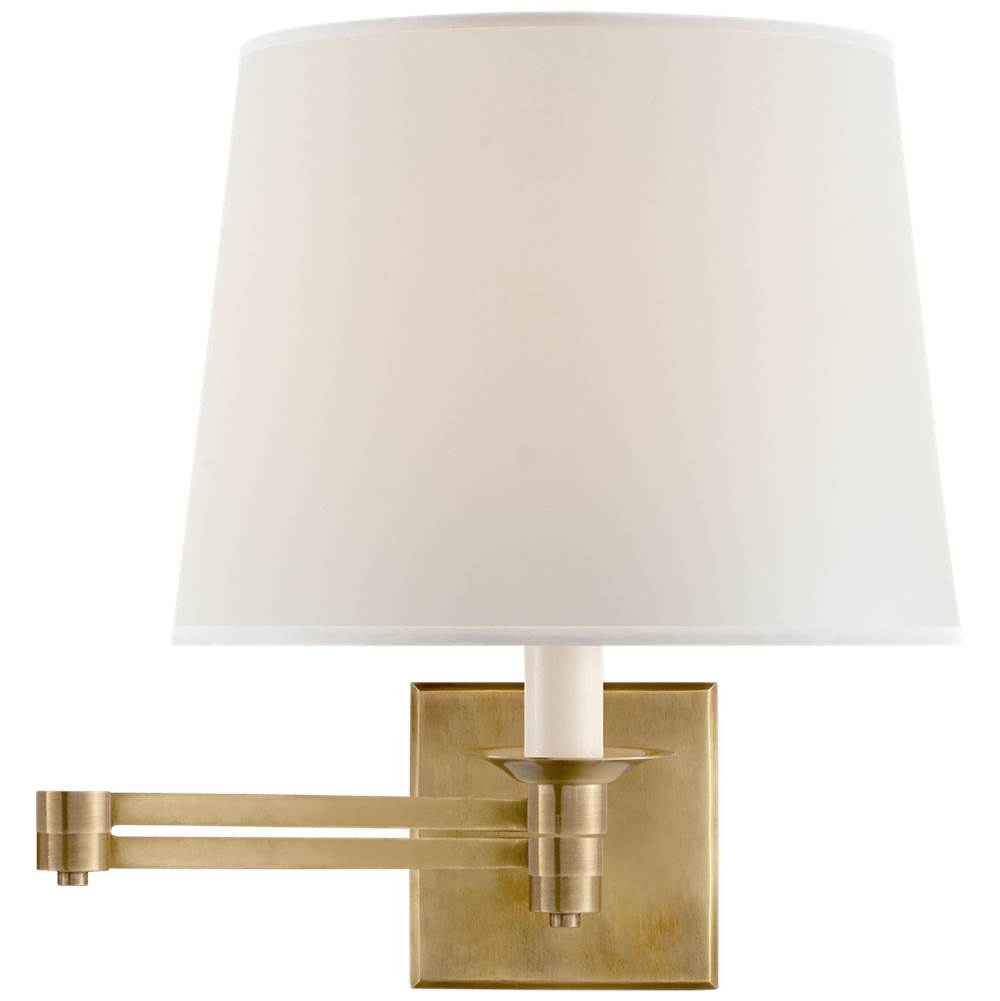 Visual Comfort Signature Collection Evans Swing Arm Sconce in Natural Brass with Percale Shade