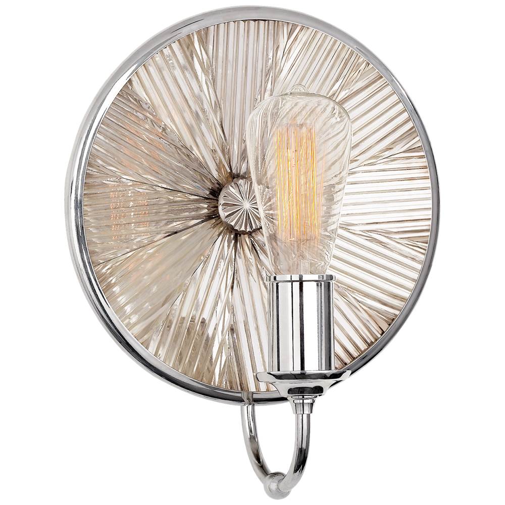Visual Comfort Signature Collection Rivington Small Round Sconce in Polished Nickel with Ribbed Mirror
