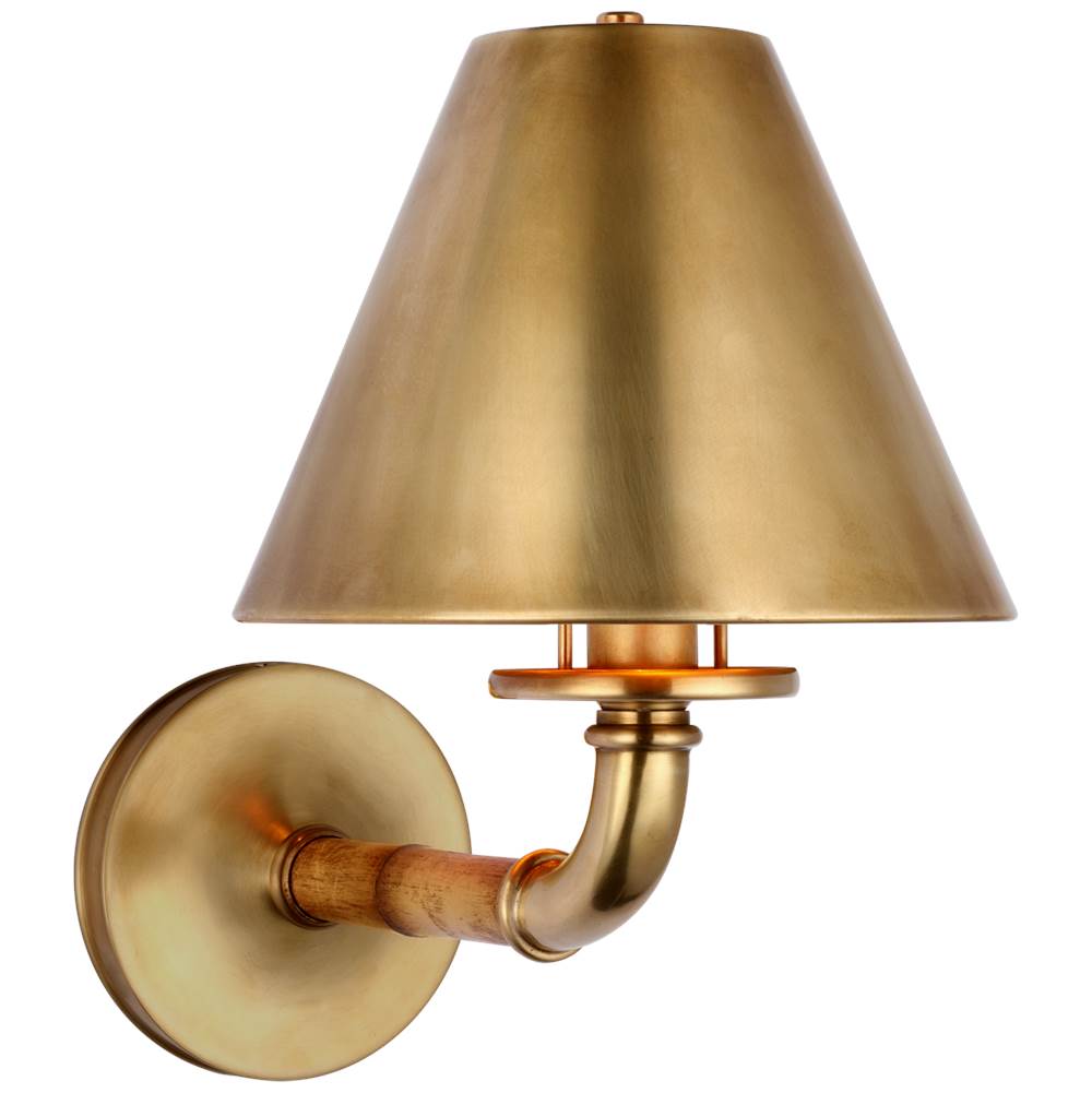 Visual Comfort Signature Collection Dalfern Medium Single Sconce in Waxed Bamboo and Natural Brass with Natural Brass Shade