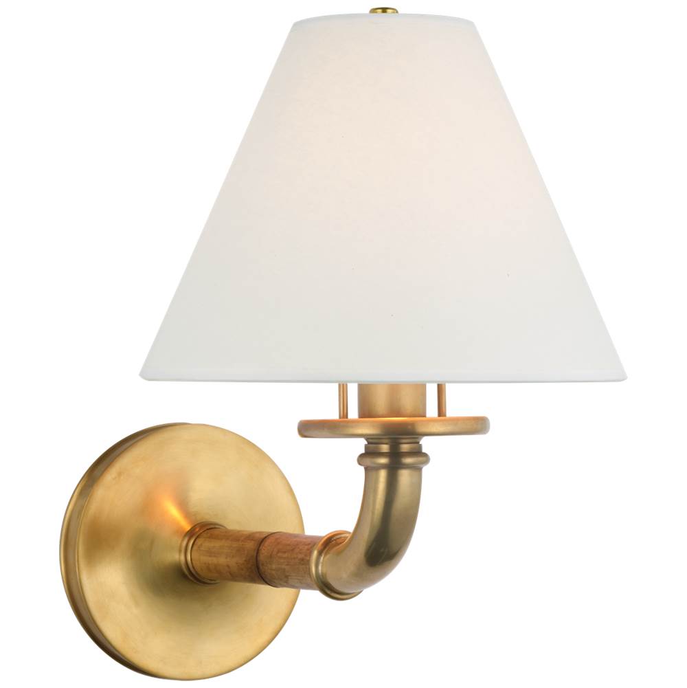 Visual Comfort Signature Collection Dalfern Medium Single Sconce in Waxed Bamboo and Natural Brass with White Parchment Shade