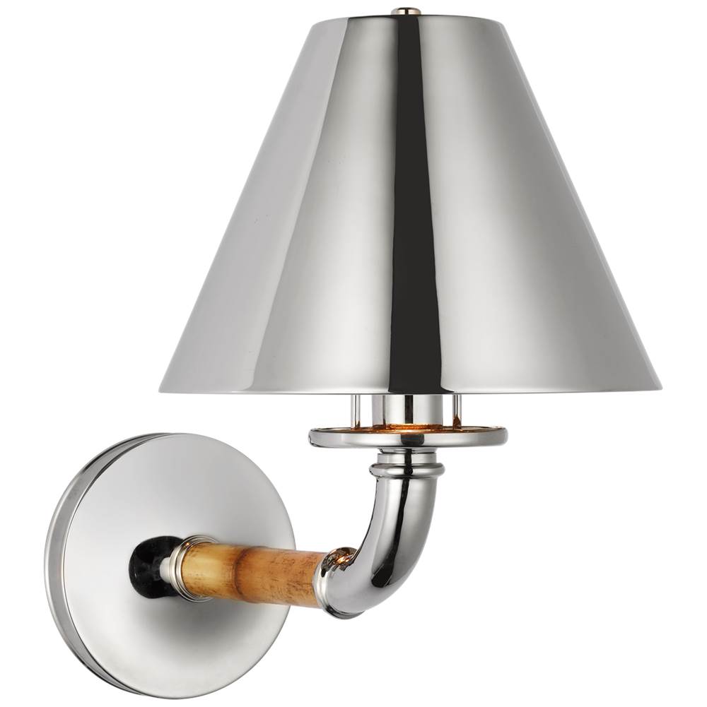 Visual Comfort Signature Collection Dalfern Medium Single Sconce in Waxed Bamboo and Polished Nickel with Polished Nickel Shade